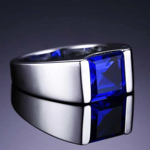 Vista 3 de JewelryPalace Men's Square 2-3ct Natural Smoky Quartz Created Ruby Alexandrite Sapphire Simulated Emerald Engagement Ring, 14K White Gold Plated 925
