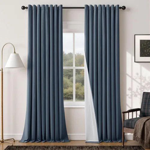 Vista 23 de Cortinas de 100 pulgadas extra anchas 100% opacas marfil con ojales, lino Natural