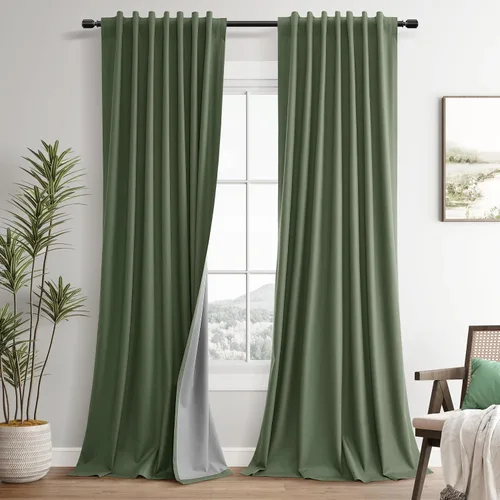 Vista 31 de Guken Cortinas opacas de lino, 2 paneles rústicos, elegantes, 100% opacas, con aislamiento térmico, banda de ganchos y trabilla trasera, 52 x 84
