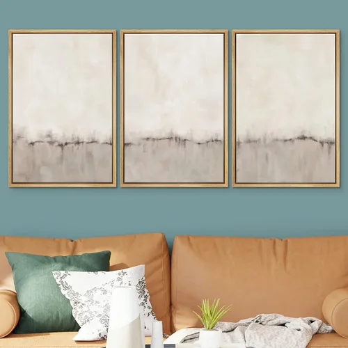 Vista 379 de SIGNWIN Lienzo enmarcado para pared, juego de arte pastel con cadena montañosa, bosque, niebla, naturaleza silvestre, ilustraciones modernas, arte