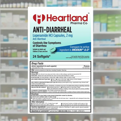 Vista 2 de Clorhidrato de loperamida 2 mg Medicina antidiarreica Medicina anti-gas Paquete de ampollas Fabricado en Estados Unidos 24 cápsulas blandas
