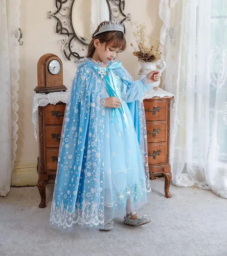 Vista 5 de PURFEEL Capa de lujo con capucha para niñas de Elsa disfraz de capa de princesa para niños de Elsa 2022