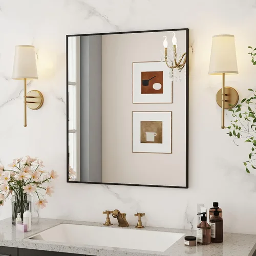 Vista 20 de [Usado] Espejo de baño con marco negro mate, espejo rectangular de tocador de 55 x 30 pulgadas, espejo de pared rectangular grande, antioxidante