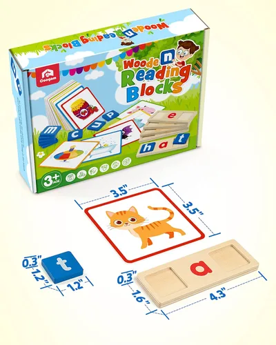 Vista 7 de Coogam - Juguete educativo Montessori, cartas didácticas de clasificación de letras de lectura de vocales cortas, rompecabezas del alfabeto, juego