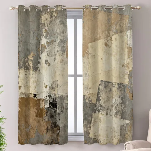 Vista 32 de Shrahala Beige and Orange Abstract Art Brushstrokes Blackout Curtain Tiers, Abstract Oil Paint Kitchen Valance Light Blocking Tier Drapes with Rod