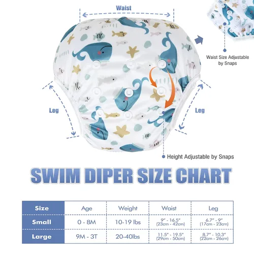 Vista 4 de Leekalos Pañales de natación reutilizables ajustables para niños y niñas, pañales de natación para regalos de baby shower y lecciones de natación