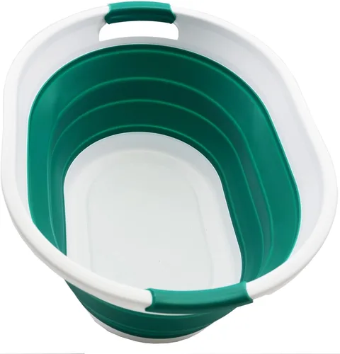 Vista 2 de SAMMART Cesta de lavandería plegable de plástico de 32 L (8.4 galones) - Contenedor de almacenamiento portátil, organizador de ahorro desplegable