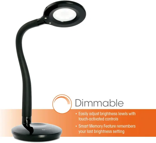 Vista 6 de OttLite D59PNB-FFP - Lámpara LED flexible de tacto suave, lámpara de escritorio, diseño de ahorro de espacio, ajuste flexible, regulable, 10.5 x