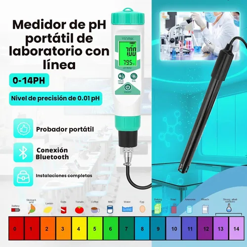 Vista 2 de Medidor de pH inteligente para laboratorio, probador digital de pH, kits de prueba de pH hidropónico precisos, medidor de pH con línea