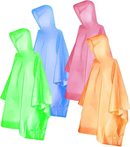 Vista 8 de Ponchos de lluvia desechables para niños y niñas, impermeable multicolor, paquete de 4