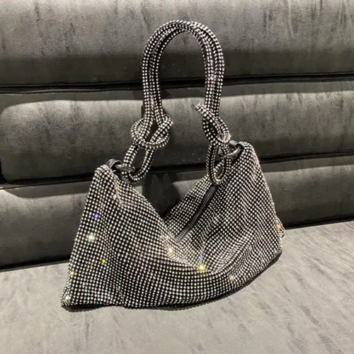 Vista 7 de Bolso de mano con diamantes de imitación bolso de noche brillante para mujer bolso de noche bajo las axilas bolsas de hombro para cena fiesta boda
