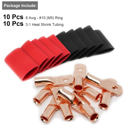 Vista 101 de TKDMR - Kit de 264 piezas de extremos de cable de batería, 132 piezas de terminales de anillo de lengüetas de cable de cobre resistentes AWG 8 6 4 2