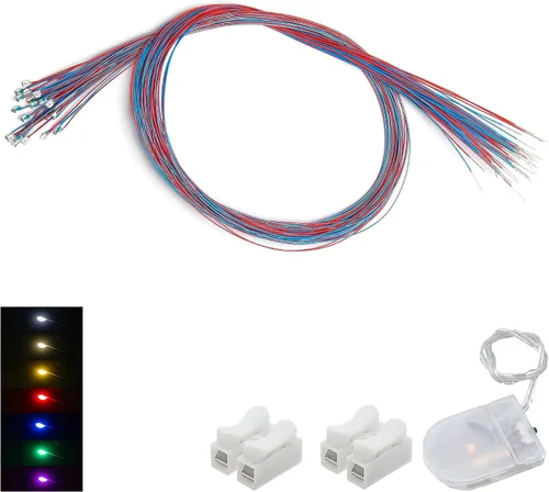 Vista 28 de 50 piezas de LED micro precableados con soldadura previa, LEDs SMD 0805 con accesorios de montaje para construcción de modelos para principiantes
