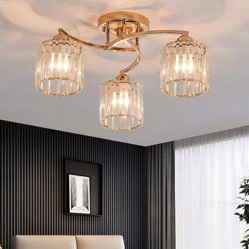 Vista 8 de Candelabro de cristal negro, lámpara de techo de 3 luces, accesorio de iluminación moderno para sala de estar, comedor, dormitorio