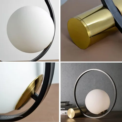 Vista 7 de Globe - Lámpara de mesa de noche, moderna lámpara de mesa de noche de cristal de mediados de siglo, lámpara de escritorio dorada para dormitorio, 1