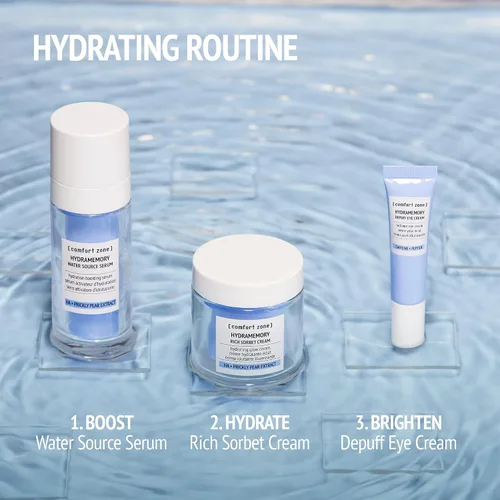 Vista 7 de [ Comfort Zone ] Hydramemory Depuff Crema de ojos, hidratante ligera, alivia los ojos cansados, hinchazón, ojeras, ilumina, vegano, cafeína