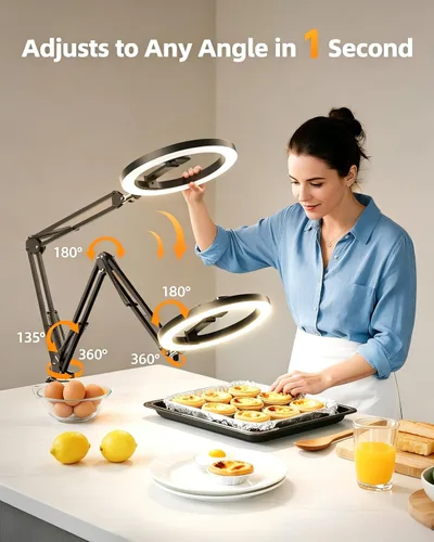 Vista 2 de Anillo de luz mejorado con soporte, soporte de teléfono superior para escritorio, luz selfie de 10 pulgadas con trípode de soporte para iPhone, luz