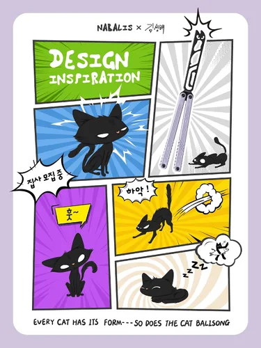 Vista 3 de Nabalis x Seongbae — Cuchillo de mariposa Balisong Cat Trainer, diseño de canal, recubierto de teflón, aluminio 7075, ligero, equilibrado y divertido