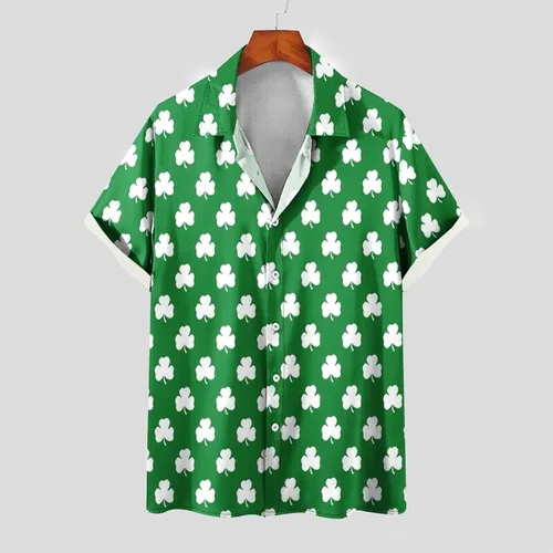 Vista 2 de St.Patrick's Day Tee Shirts for Men Shamrock Printed Lapel Blouse T-Shirts Short Sleeve Graphic Tshirt Tops Funny