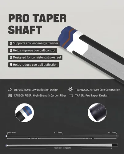 Vista 4 de CRICAL Carbon Fiber Pool Cue Stick, Pro Taper Shaft Low Deflection