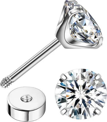 Vista 16 de Enticera G23 Aretes de Titanio 5A+Circonita Cúbica Aretes de Botón con Parte Trasera Plana Aretes Hipoalergénicos de Oro 14K Aretes 2-5MM