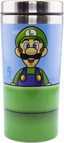 Vista 2 de Paladone Super Mario Warp Pipe - Taza de viaje de acero inoxidable de 15.2 fl oz, con licencia oficial de Nintendo