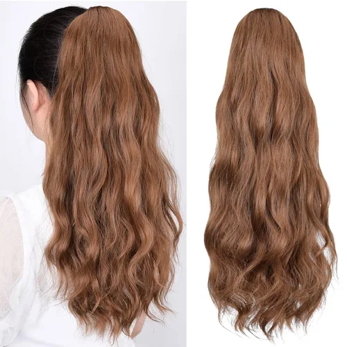 Vista 94 de Extensiones de cola de caballo, extensiones de cabello de cola de caballo con clip de garra marrón oscuro para mujer, pieza de cabello rizado