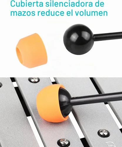 Vista 7 de Mr.Power Kit de campana Glockenspiel de 32 notas con almohadilla de práctica de 8 pulgadas, soporte de altura ajustable, clip de partitura musical