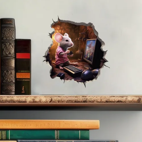 Vista 2 de Calcomanía de pared 3D con agujero de ratón para videojuegos