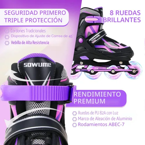 Vista 3 de Patines en línea ajustables para niñas y niños, patines con todas las ruedas iluminadas, patines para mujer para niños y adultos, hombres, mujeres