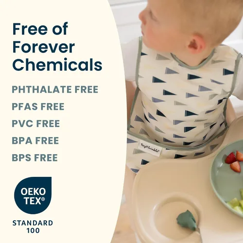 Vista 8 de Tiny Twinkle Baberos para bebé a prueba de desorden Paquete de 2 baberos impermeables para comer Delantal de bebé para alimentación, lavable a