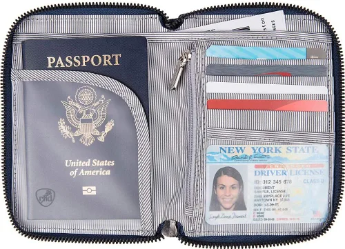 Vista 2 de Travelon Cartera con cierre RFID para pasaporte océano Cartera con cremallera para pasaporte con bloqueo RFID