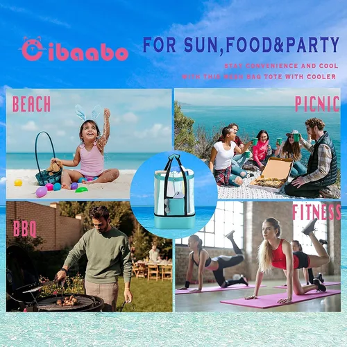 Vista 5 de Beach Bag with Cooler, Mesh Beach Tote with Undetachable Insulated Cooler and Pocket for Towels