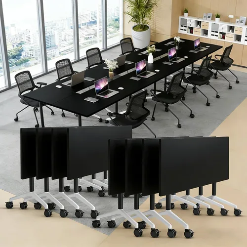 Vista 24 de Mesa de conferencias plegable, mesas de sala de conferencias con ruedas, mesa rectangular grande y plegable para reuniones de 6 a 12 personas, mesa