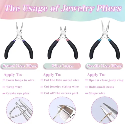 Vista 2 de 3-Piece Jewelry Pliers Set, Needle Nose, Round Nose, Wire Cutter, Beading