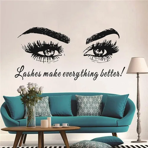Vista 9 de Adhesivo para pared de ojos para decoración de interiores del hogar, pestañas de salón de belleza, pestañas para pared, calcomanía de cejas