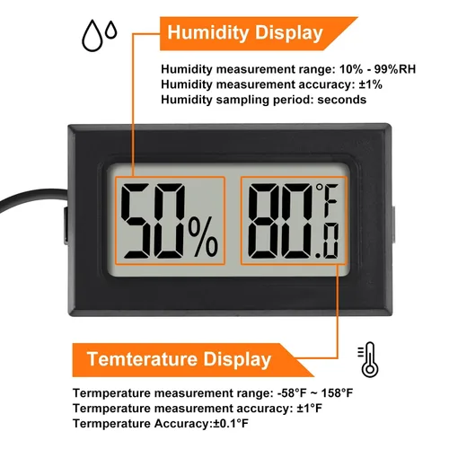 Vista 3 de Mini termómetro digital higrómetro medidor interior con sensor de sonda LCD medidor de temperatura humedad Fahrenheit medidor para incubadora reptil