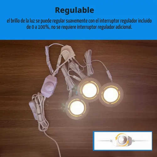 Vista 2 de Luces LED de disco empotradas con cable debajo del gabinete, iluminación regulable, bombilla halógena de 2.4 pulgadas con recorte, accesorios de luz