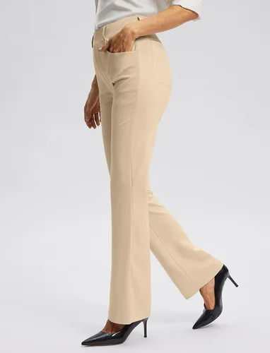 Vista 2 de Rammus Pantalones de yoga para mujer con bolsillos, pantalones de trabajo elásticos para mujer, corte de bota, para negocios, oficina, casual