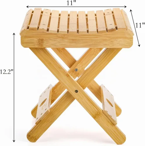 Vista 3 de Lawei Taburete plegable de bambú – Taburete de ducha de bambú de 12 pulgadas de altura, sillas de asiento de spa para ducha, afeitado de piernas
