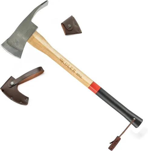 Vista 18 de Adler Hacha de explorador – Hacha de campamento forjada alemana con funda de cuero, bushcraft compacto y hacha de senderismo, cabeza de acero al