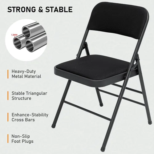 Vista 4 de SEALAMB Paquete de 4 sillas plegables con asiento cómodo, marco de metal resistente, sillas apilables portátiles para bodas, fiestas, oficina