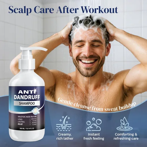 Vista 5 de Champú anticaspa para hombres con 3% de ácido salicílico – Limpieza profunda y calmante Refresco del cuero cabelludo para cuero cabelludo graso