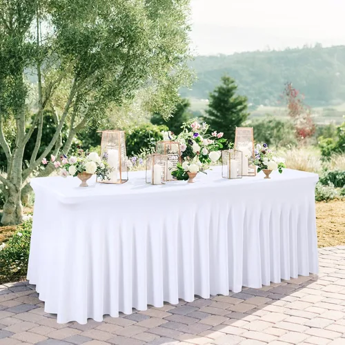 Vista 15 de Besutolife - Faldas de mesa de elastano negro para mesas rectangulares de 4 pies, diseño de una pieza, mantel para fiestas de cumpleaños, bodas
