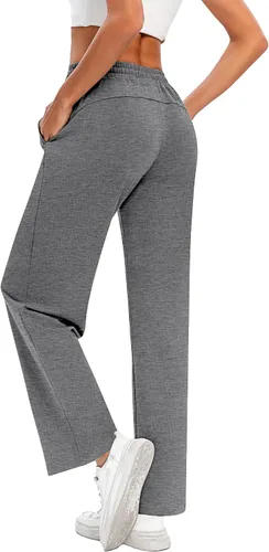 Vista 3 de Locoowai Paquete de 2 pantalones deportivos casuales de pierna ancha para mujer, con cordón en la cintura, holgados, pantalones de yoga sueltos
