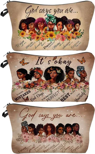 Vista 17 de Bolsa de maquillaje afroamericana para monedero, bolsas de cosméticos negras afro para mujer, regalo inspirador, pequeña bolsa de cosméticos