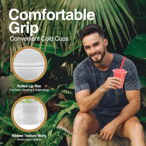 Vista 4 de Vasos de Plástico Transparente Compostables Ecológicos a Base de Plantas de 12 oz, Gruesos, Reutilizables, Desechables para Café Helado