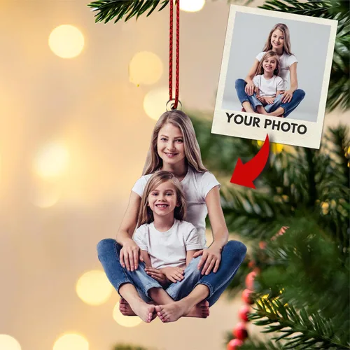 Vista 5 de Adorno fotográfico personalizado, adornos de Navidad personalizados, impresión de doble cara, acrílico 2D, 3.5 pulgadas, 4.25 pulgadas o 5.25