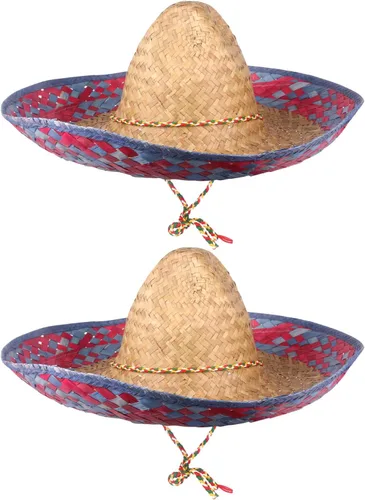 Vista 12 de DUNCHATY Sombrero para Fiesta Cinco de Mayo, decoraciones de fiesta temática mexicana - Sombrero de paja para adultos