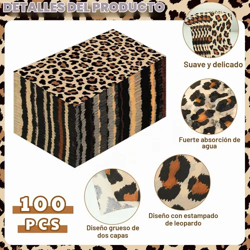 Vista 6 de Zonon - Servilletas desechables con estampado de leopardo, color marrón oscuro, 100